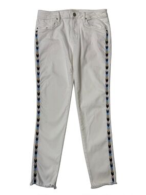 {Driftwood} "Jackie" White Embroidered Mid Rise Raw Hem Skinny Jeans WJ323